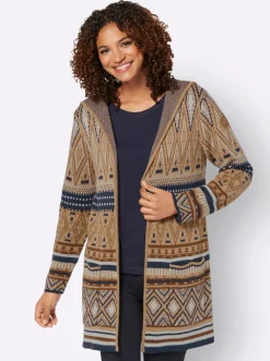 Strickjacken| Longstrickjacke camel-marine-gemustert