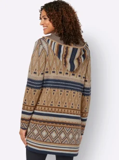 Strickjacken| Longstrickjacke camel-marine-gemustert
