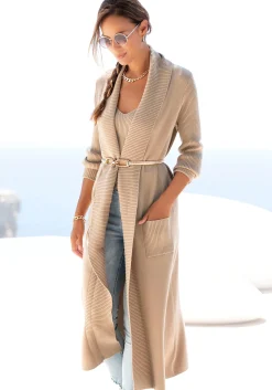 Strickjacken|LASCANA Longstrickjacke camelfarben