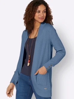 Strickjacken| Longstrickjacke mittelblau