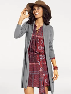 Strickjacken|heine Longstrickjacke in geschmeidigem Feinstrick grau-melange