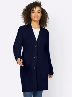 Strickjacken|heine Longstrickjacke mit 2 Taschen marine