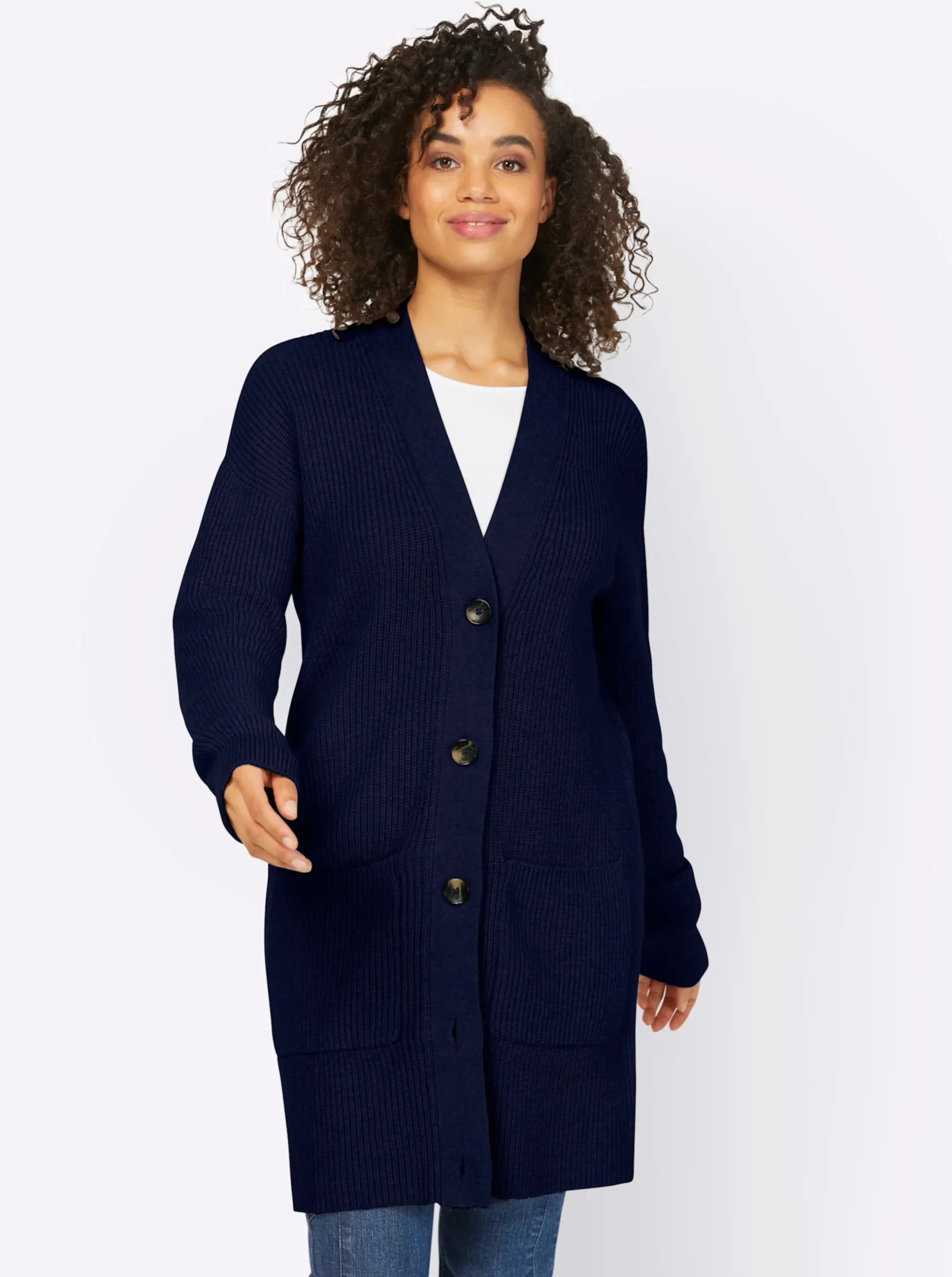 Strickjacken|heine Longstrickjacke mit 2 Taschen marine