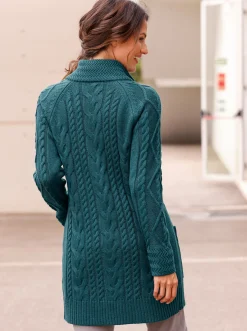 Strickjacken| Longstrickjacke mit Einstrickmuster petrol