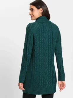 Strickjacken| Longstrickjacke mit Einstrickmuster petrol