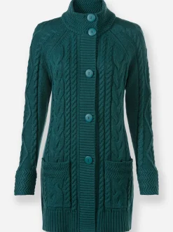 Strickjacken| Longstrickjacke mit Einstrickmuster petrol
