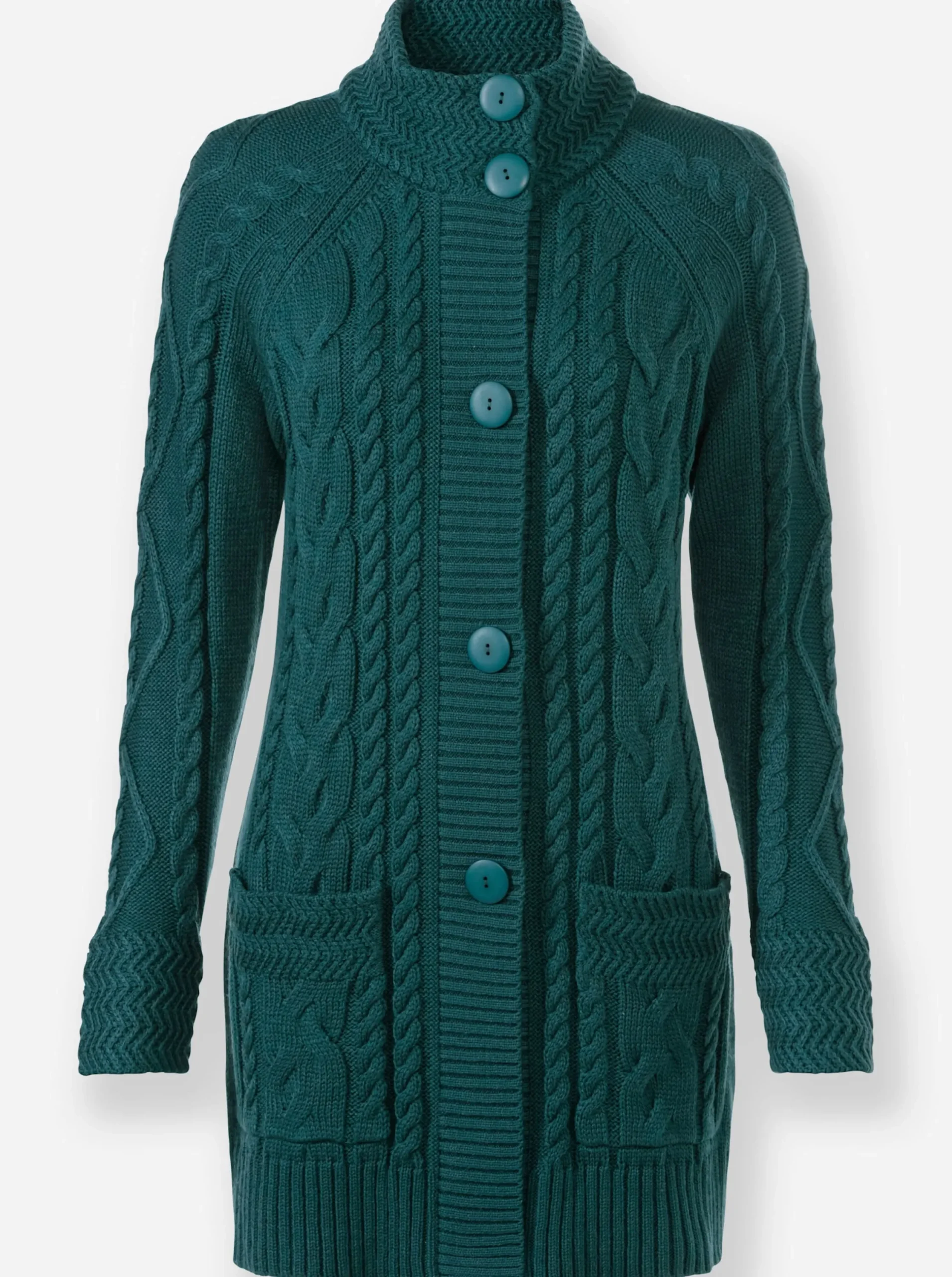 Strickjacken| Longstrickjacke mit Einstrickmuster petrol