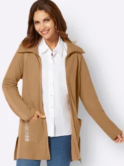 Strickjacken| Longstrickjacke mit Glitzersteinchen camel