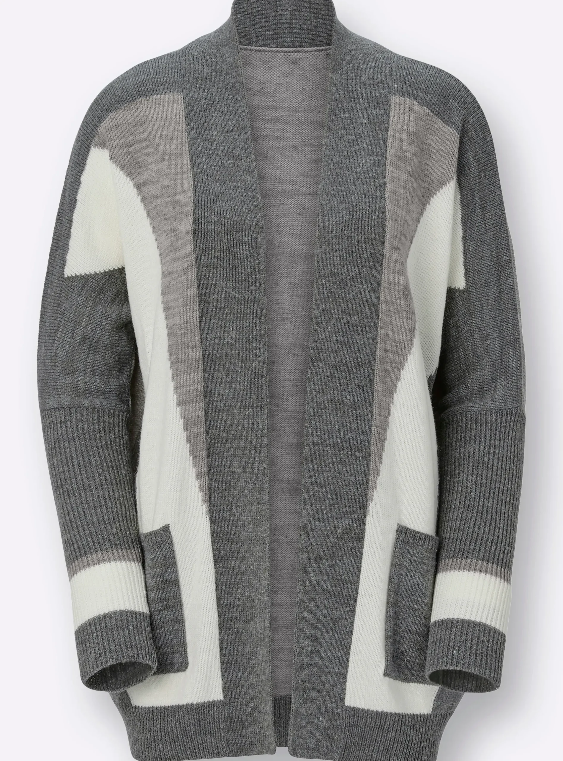 Strickjacken| Longstrickjacke mit grafischem Strick-Muster grau-gemustert