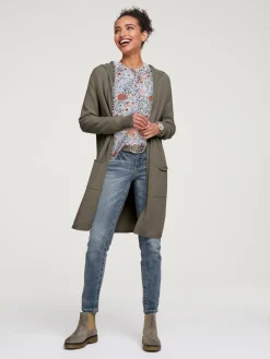 Basics|heine Longstrickjacke mit Kapuze oliv