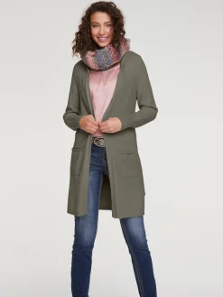 Basics|heine Longstrickjacke mit Kapuze oliv