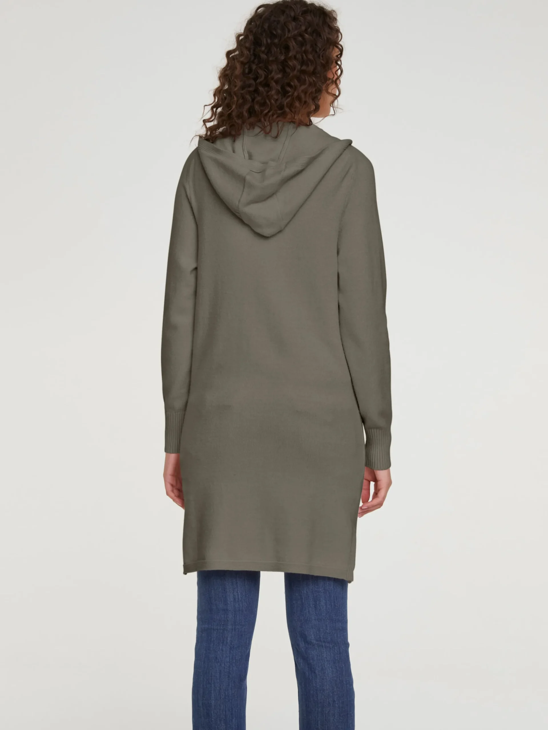 Basics|heine Longstrickjacke mit Kapuze oliv