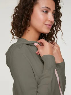 Basics|heine Longstrickjacke mit Kapuze oliv