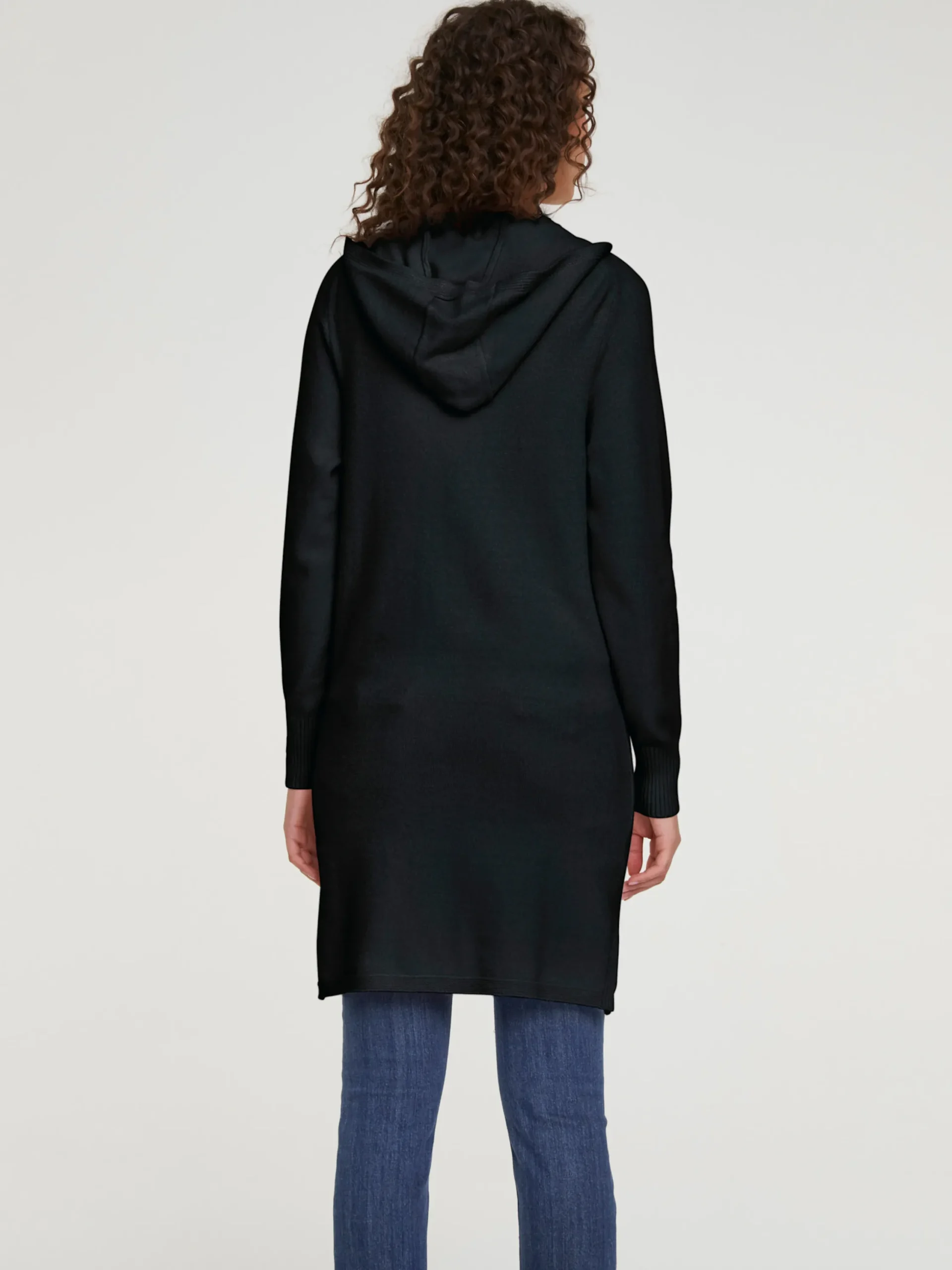 Strickjacken|heine Longstrickjacke mit Kapuze schwarz