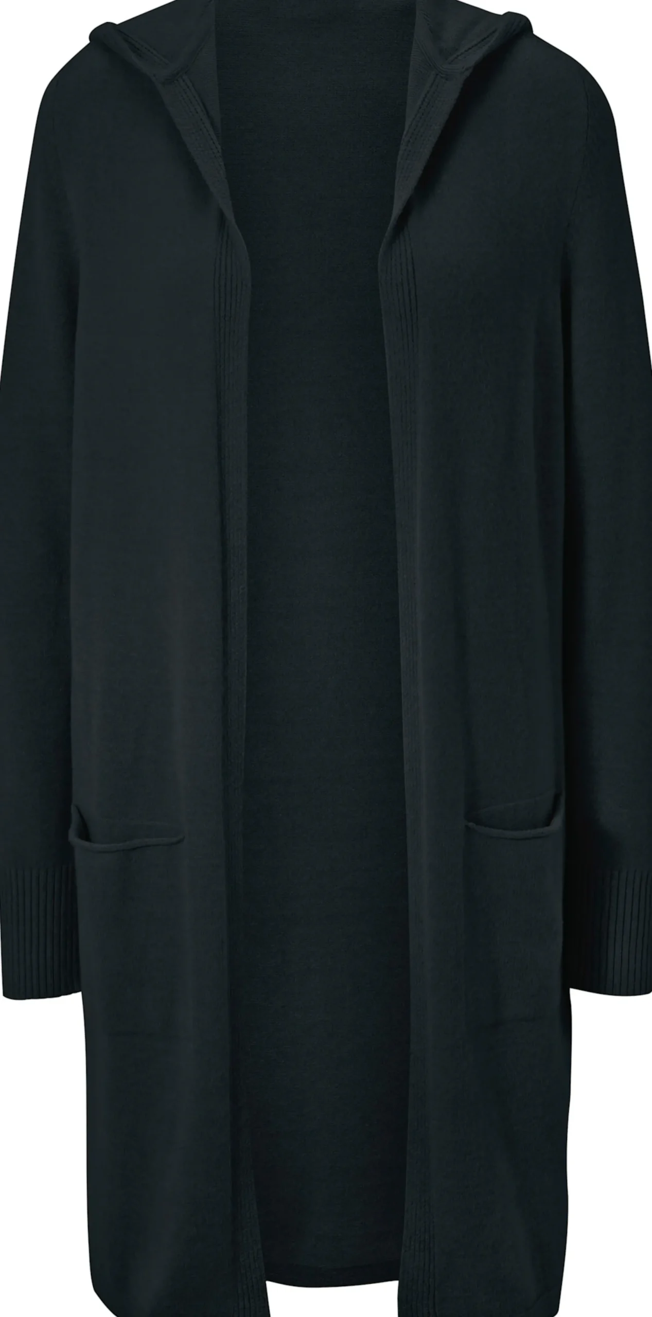 Strickjacken|heine Longstrickjacke mit Kapuze schwarz