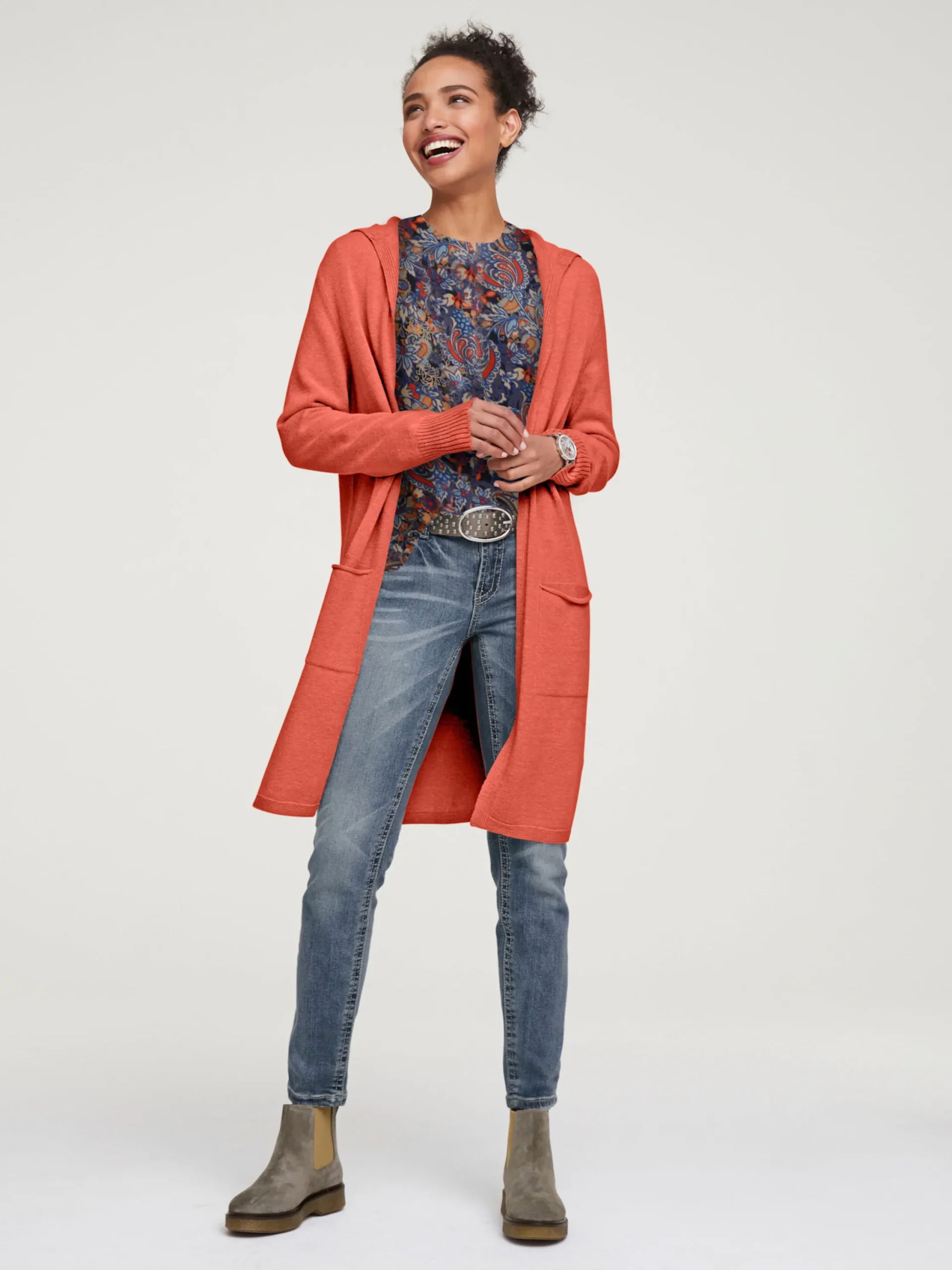 Strickjacken|heine Longstrickjacke mit Kapuze terra