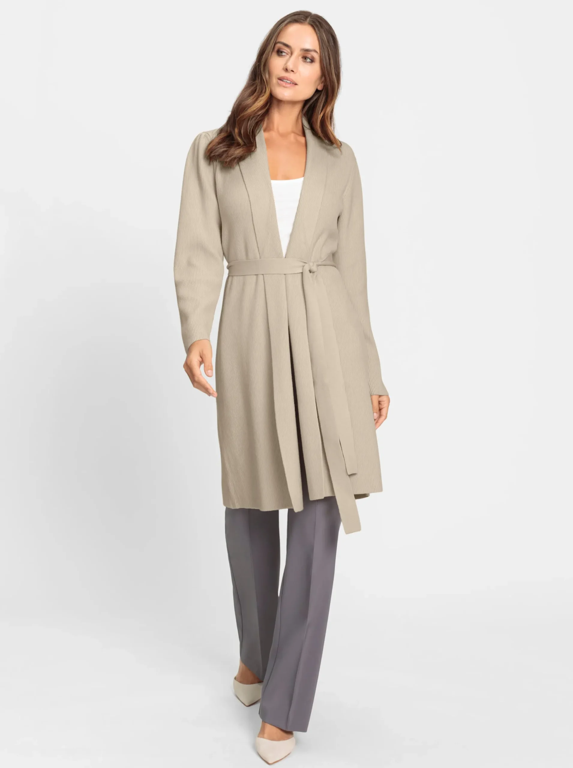 Strickjacken|heine Longstrickjacke mit Perlfang-Muster sand