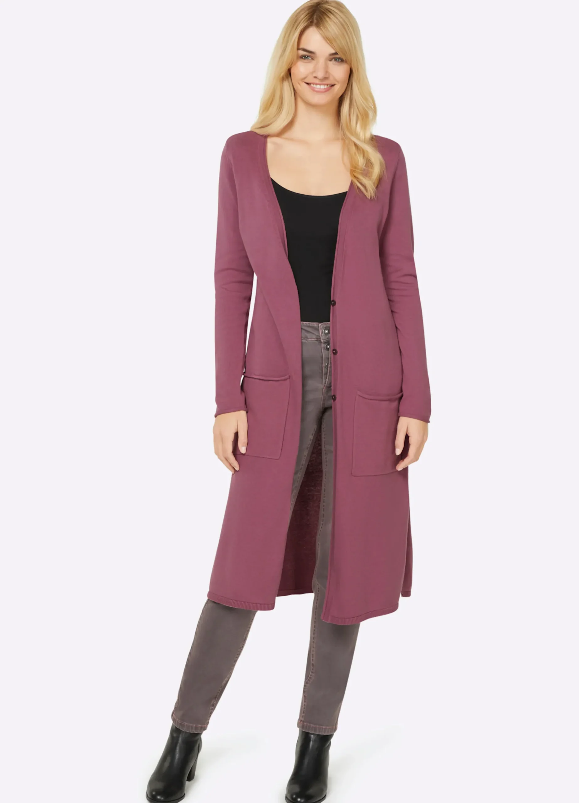 Strickjacken|heine Longstrickjacke mit Seitenschlitzen mauve