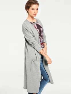 Basics|Strickjacken|heine Longstrickjacke mit Seitenschlitzen grau-melange