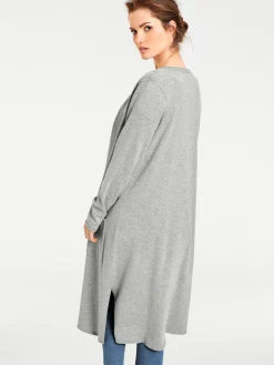 Basics|Strickjacken|heine Longstrickjacke mit Seitenschlitzen grau-melange