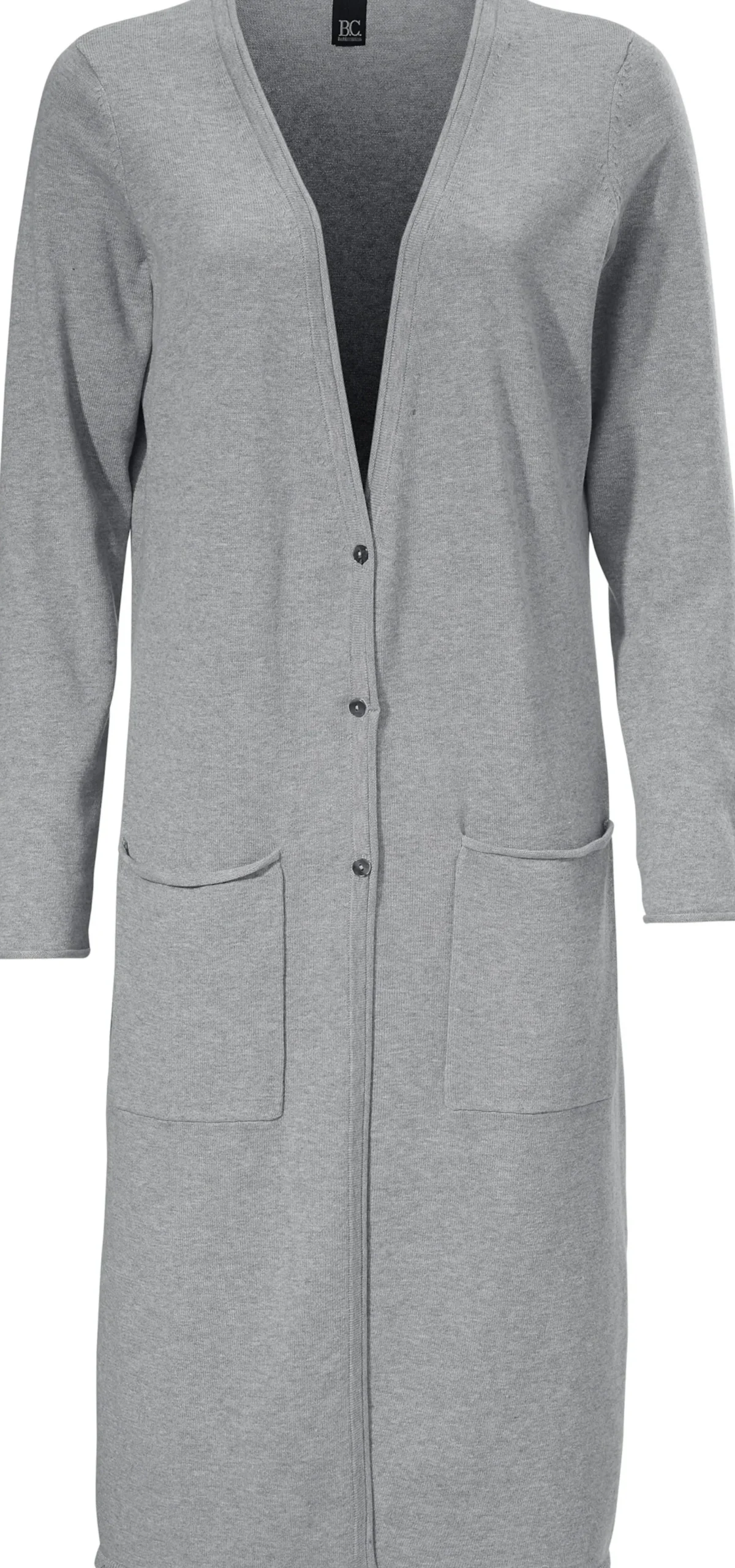 Basics|Strickjacken|heine Longstrickjacke mit Seitenschlitzen grau-melange