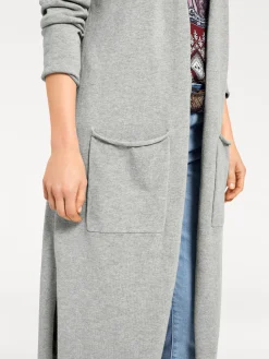 Basics|Strickjacken|heine Longstrickjacke mit Seitenschlitzen grau-melange