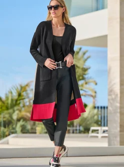 Strickjacken|heine Longstrickjacke mit Seitenschlitzen schwarz-sand-gemustert