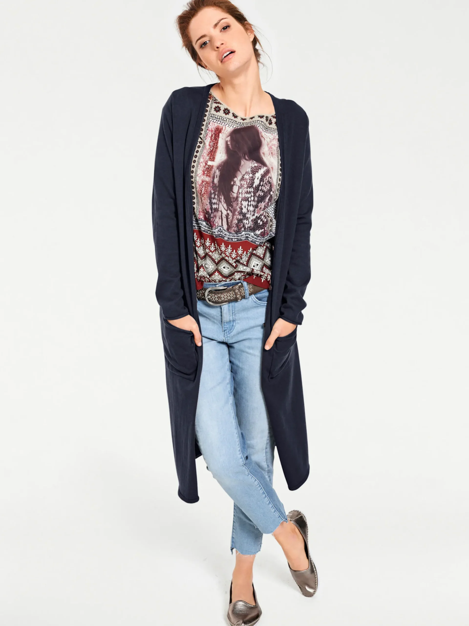 Basics|Strickjacken|heine Longstrickjacke mit Seitenschlitzen marine