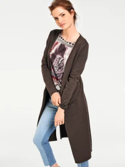 Basics|Strickjacken|heine Longstrickjacke mit Seitenschlitzen schokobraun