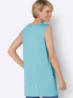 Shirts| Longtop mit Kellerfalte vorne aquamarin