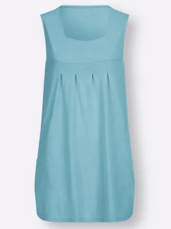 Shirts| Longtop mit Kellerfalte vorne aquamarin