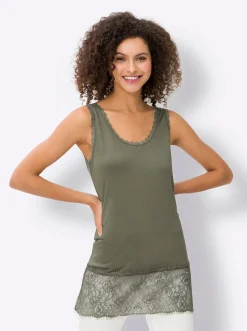 Shirts|heine Longtop mit Spitze am Saum khaki