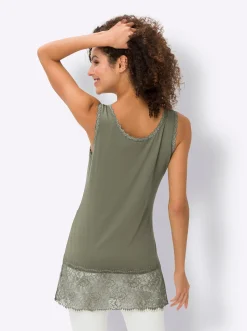 Shirts|heine Longtop mit Spitze am Saum khaki