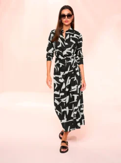 Kleider|heine Maxikleid schwarz-champagner-gemustert