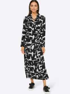 Kleider|heine Maxikleid schwarz-champagner-gemustert