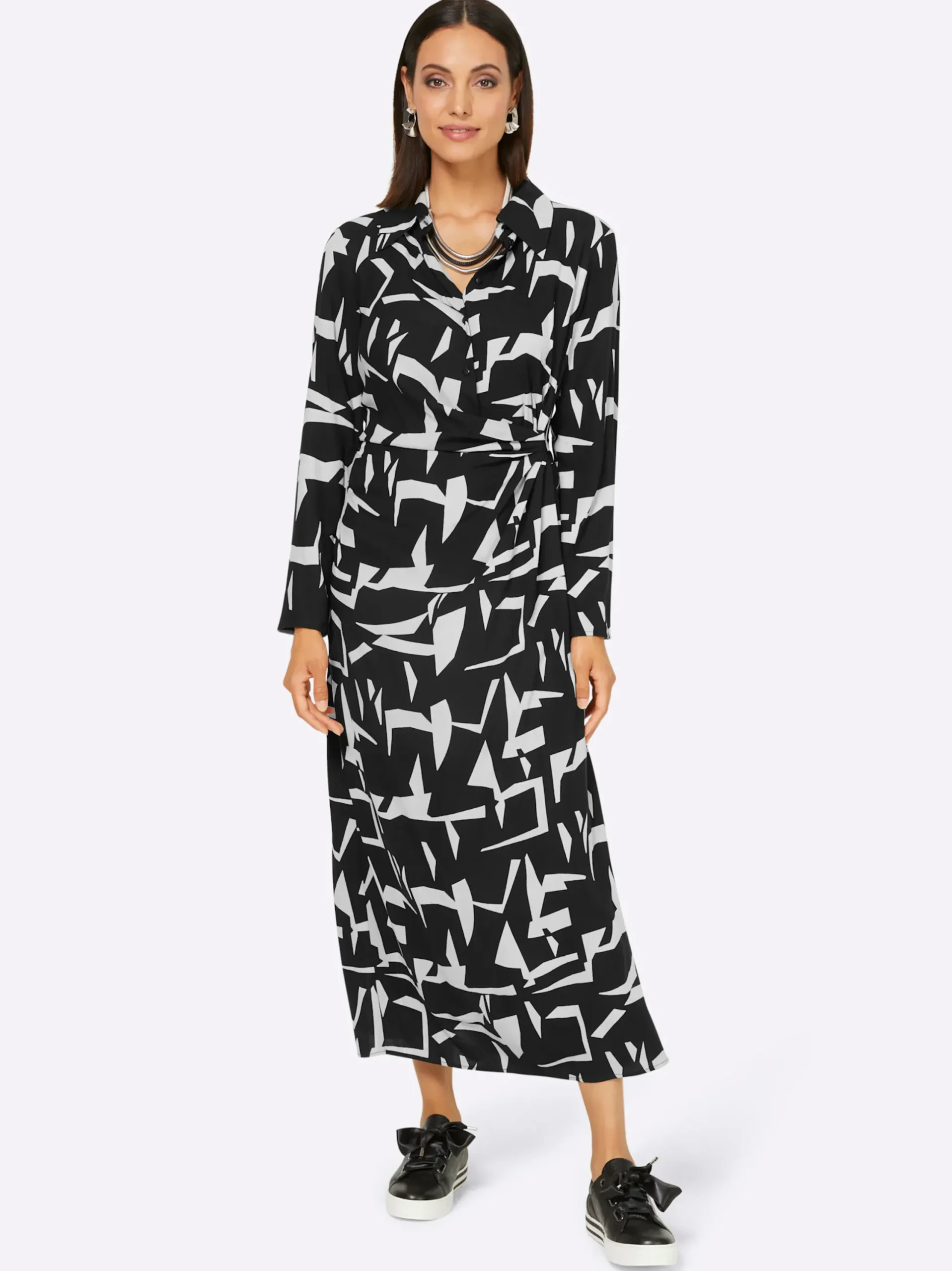 Kleider|heine Maxikleid schwarz-champagner-gemustert