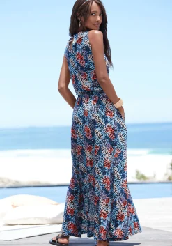 Strandkleider|Kleider|s.Oliver Maxikleid blau-korallebedruckt