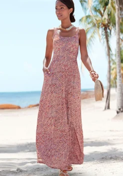 Strandkleider|Kleider|Vivance Maxikleid rot-apricot-blaubedruckt