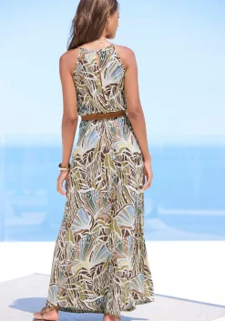 Strandkleider|LASCANA Maxikleid creme-khaki-hellblau-braunbedruckt