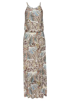 Strandkleider|LASCANA Maxikleid creme-khaki-hellblau-braunbedruckt