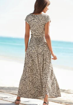 Strandkleider|Kleider|Buffalo Maxikleid schwarz-taupebedruckt