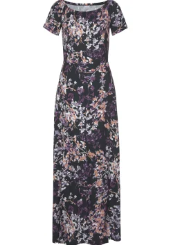 Kleider|Vivance Maxikleid schwarz-lilabedruckt