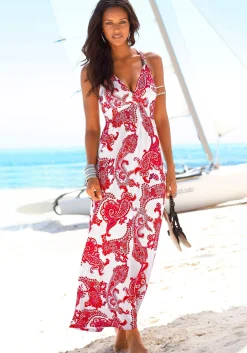 Strandkleider|Kleider|LASCANA Maxikleid rot-weiß-bedruckt