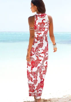 Strandkleider|Kleider|LASCANA Maxikleid rot-weiß-bedruckt