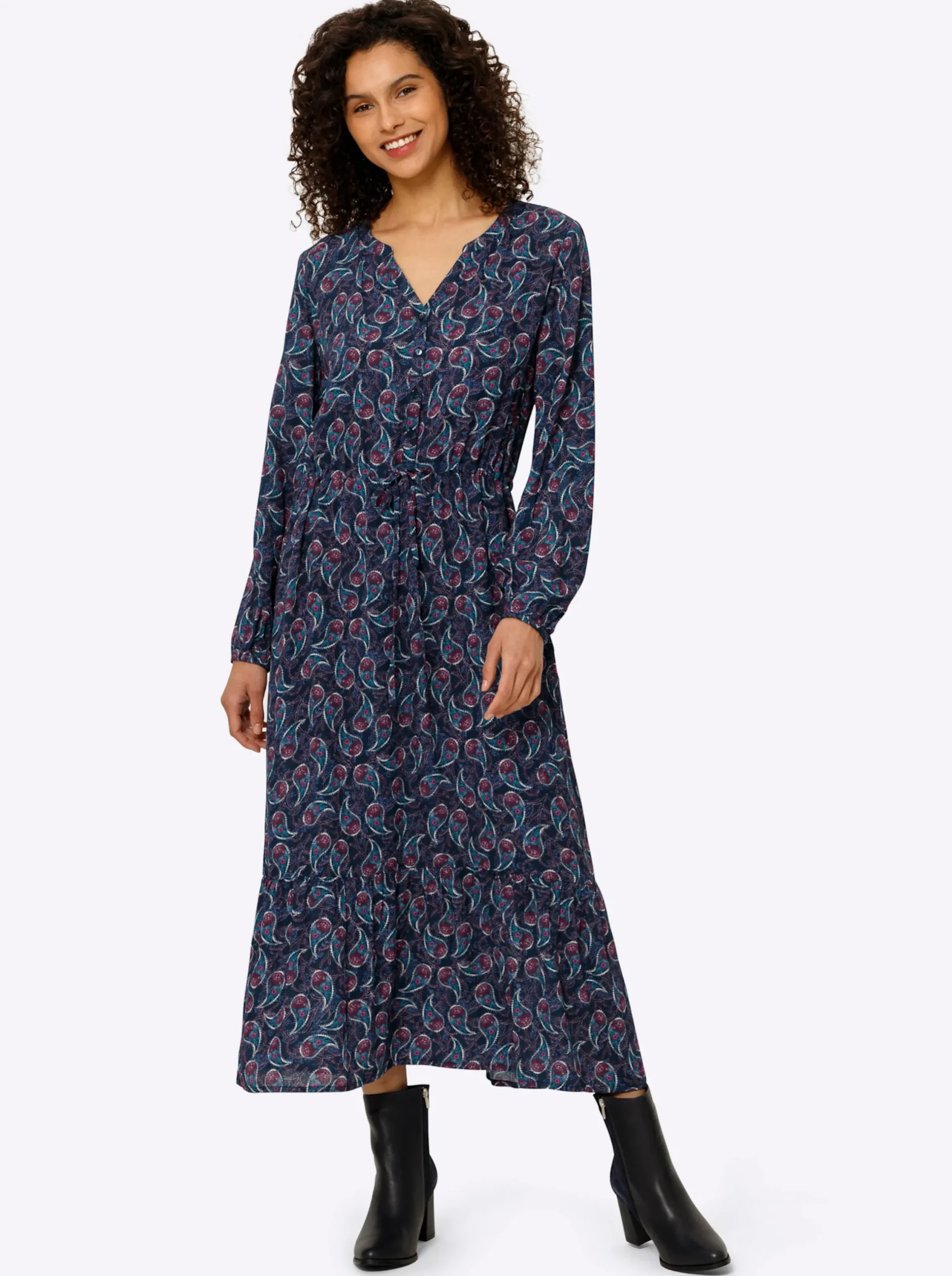 Kleider|heine Maxikleid dunkelblau-rosé-bedruckt