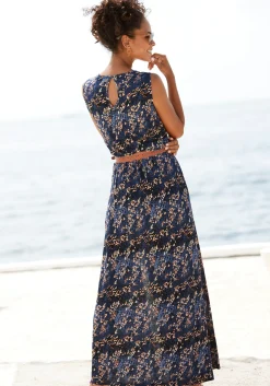 Strandkleider|Kleider|Vivance Maxikleid blau-rosébedruckt