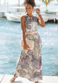 Kleider|LASCANA Maxikleid beige-fliederbedruckt