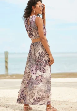 Kleider|LASCANA Maxikleid beige-fliederbedruckt