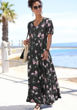 Strandkleider|Vivance Maxikleid schwarz-mauvebedruckt