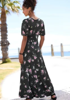 Strandkleider|Vivance Maxikleid schwarz-mauvebedruckt